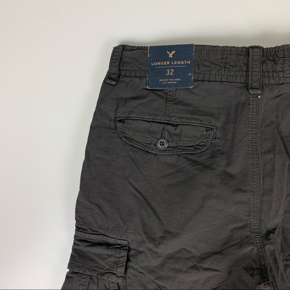 American Eagle Longer Length Cargo Shorts Gray Brown 100% Cotton Men’s Sz 32 NWT - Picture 10 of 16